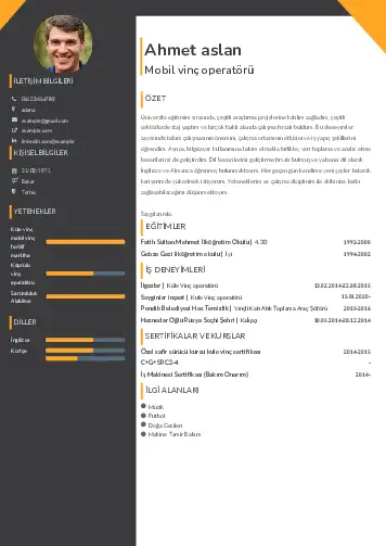 Vinç Operatörü Cv Örnekleri cv indir